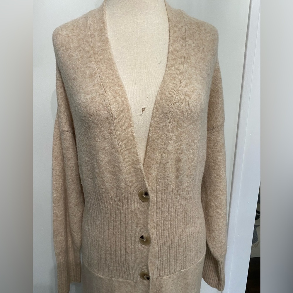 ZARA Beige Wool Blend Long Cardigan Sweater - Size M - Picture 3 of 9